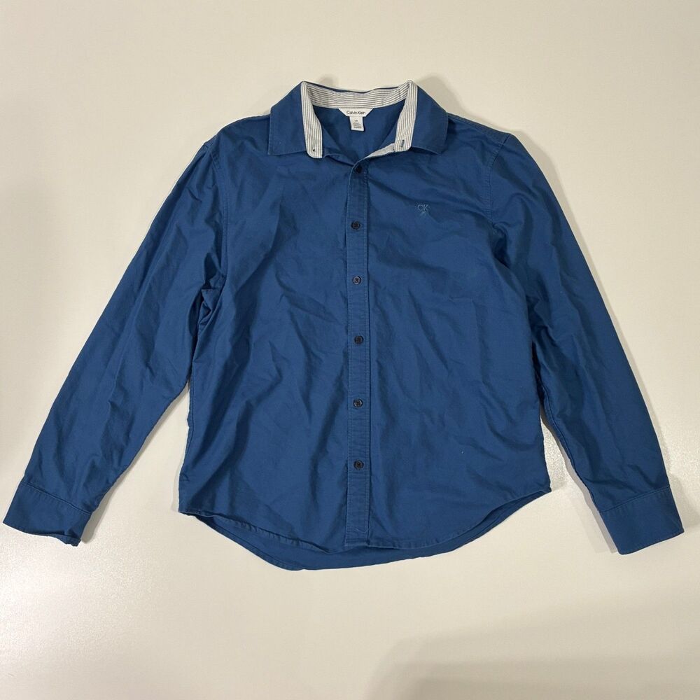 Calvin Klein Button-Down Shirt Blue Long Sleeve Striped Collar L
